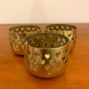 Vintage Brass Gold Tone Heart Cut-Out Pattern Votive/Tea Light Candle Holders